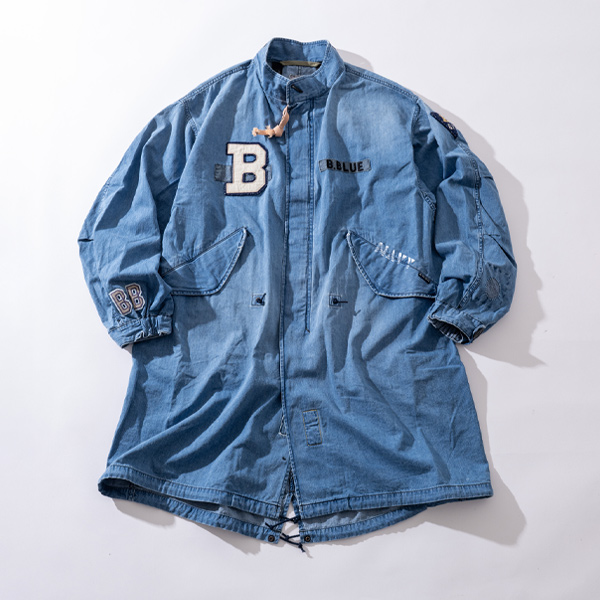 JACQUARD DENIM ATTACHMENT FISHTAIL COAT | BLUE BLUE | ブルーブルー