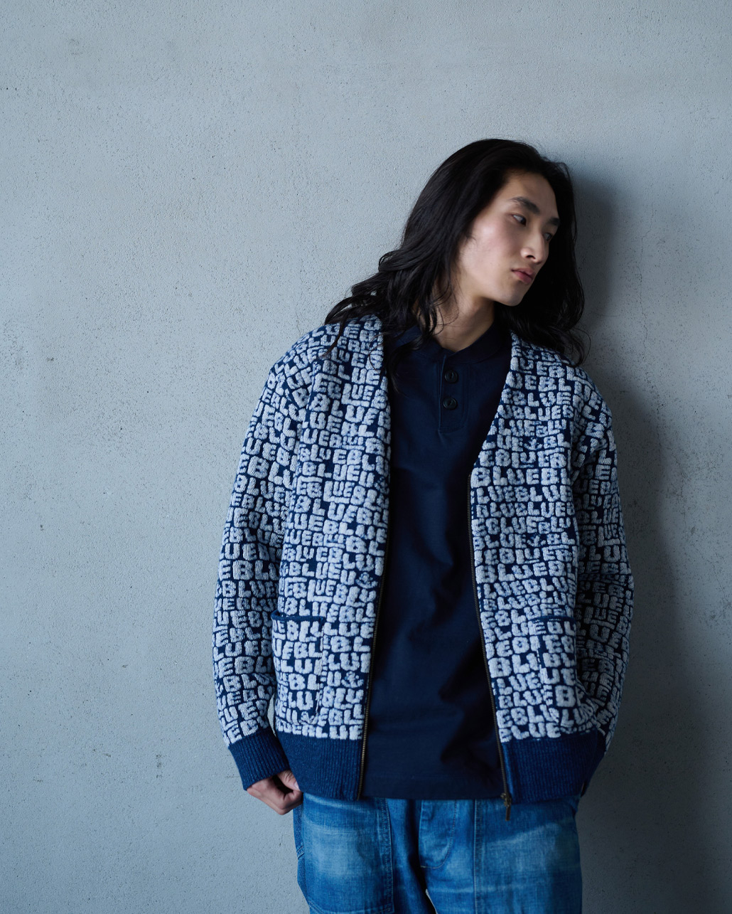 JACQUARD DENIM ATTACHMENT FISHTAIL COAT | BLUE BLUE | ブルーブルー