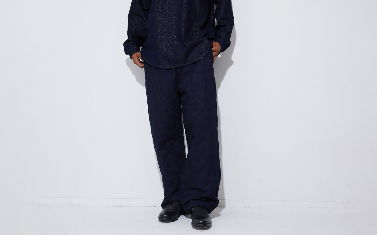 インディゴツジガハナ キルティングパンツ