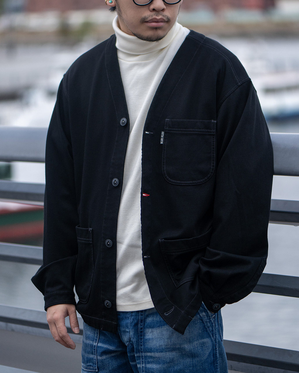 FLEECE LINED TWILL JERSEY SHIRT CARDIGAN　マテリアル | BLUE BLUE | ブルーブルー