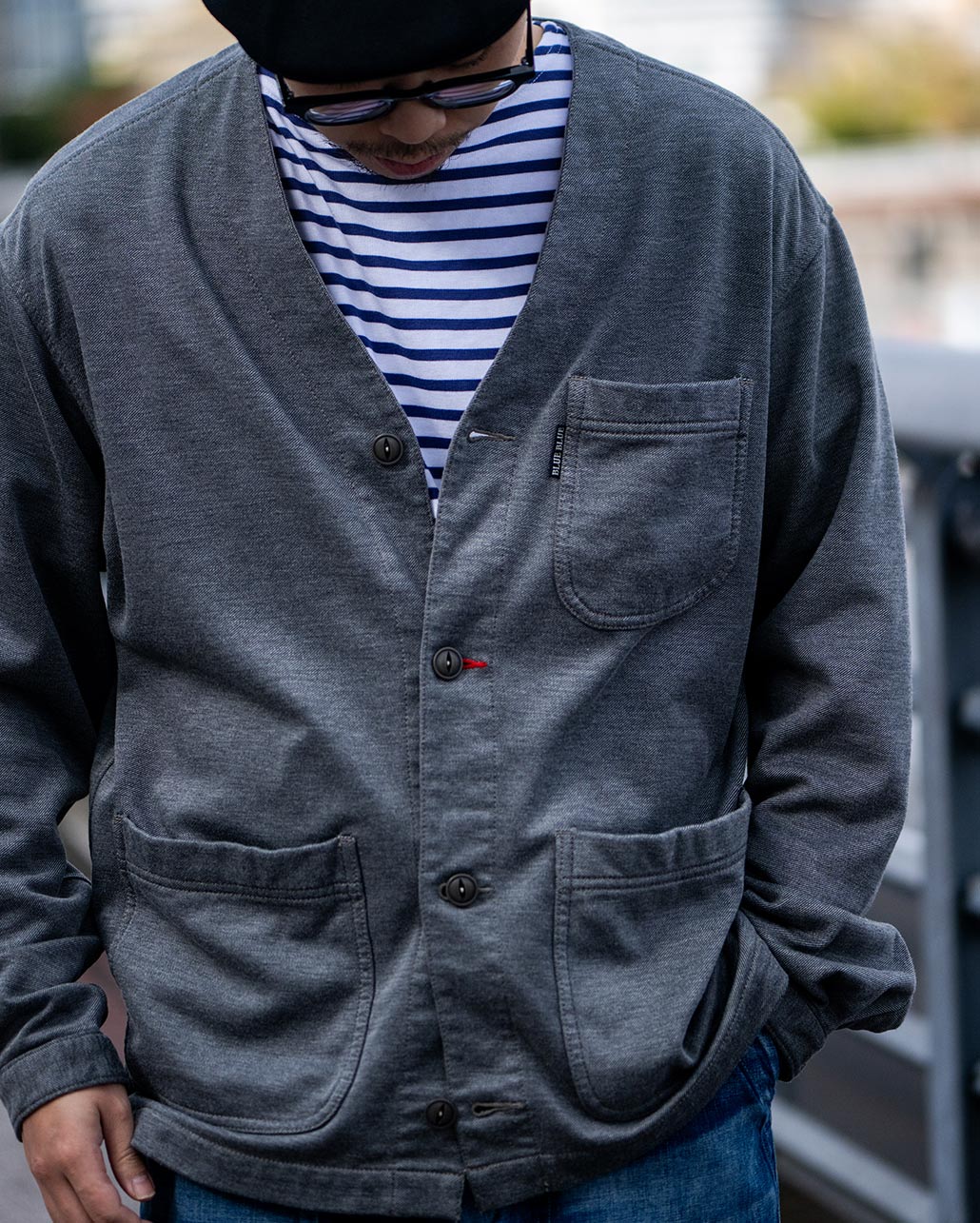 FLEECE LINED TWILL JERSEY SHIRT CARDIGAN　マテリアル | BLUE BLUE | ブルーブルー