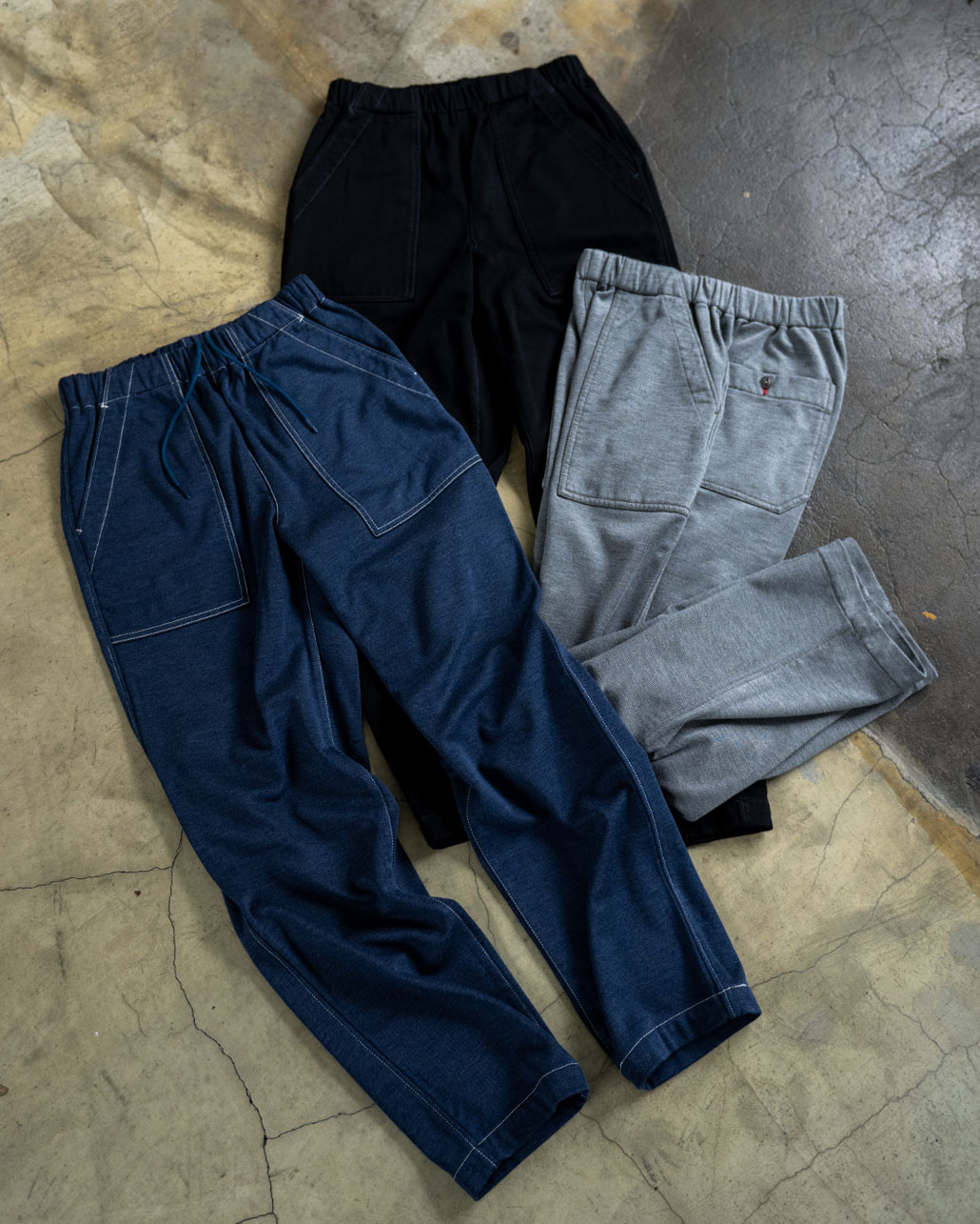 FLEECE LINED TWILL JERSEY WORK TROUSERS | BLUE BLUE | ブルーブルー