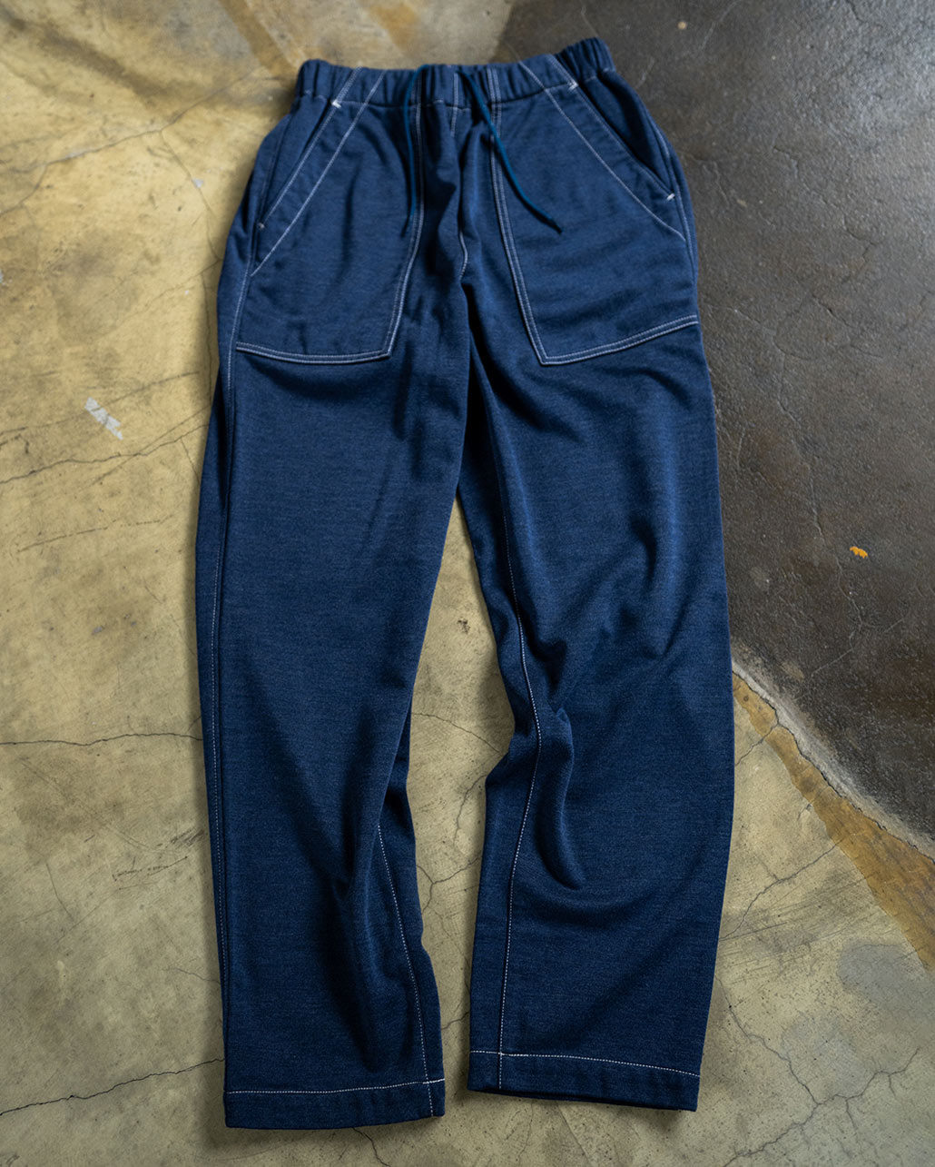 FLEECE LINED TWILL JERSEY WORK TROUSERS | BLUE BLUE | ブルーブルー