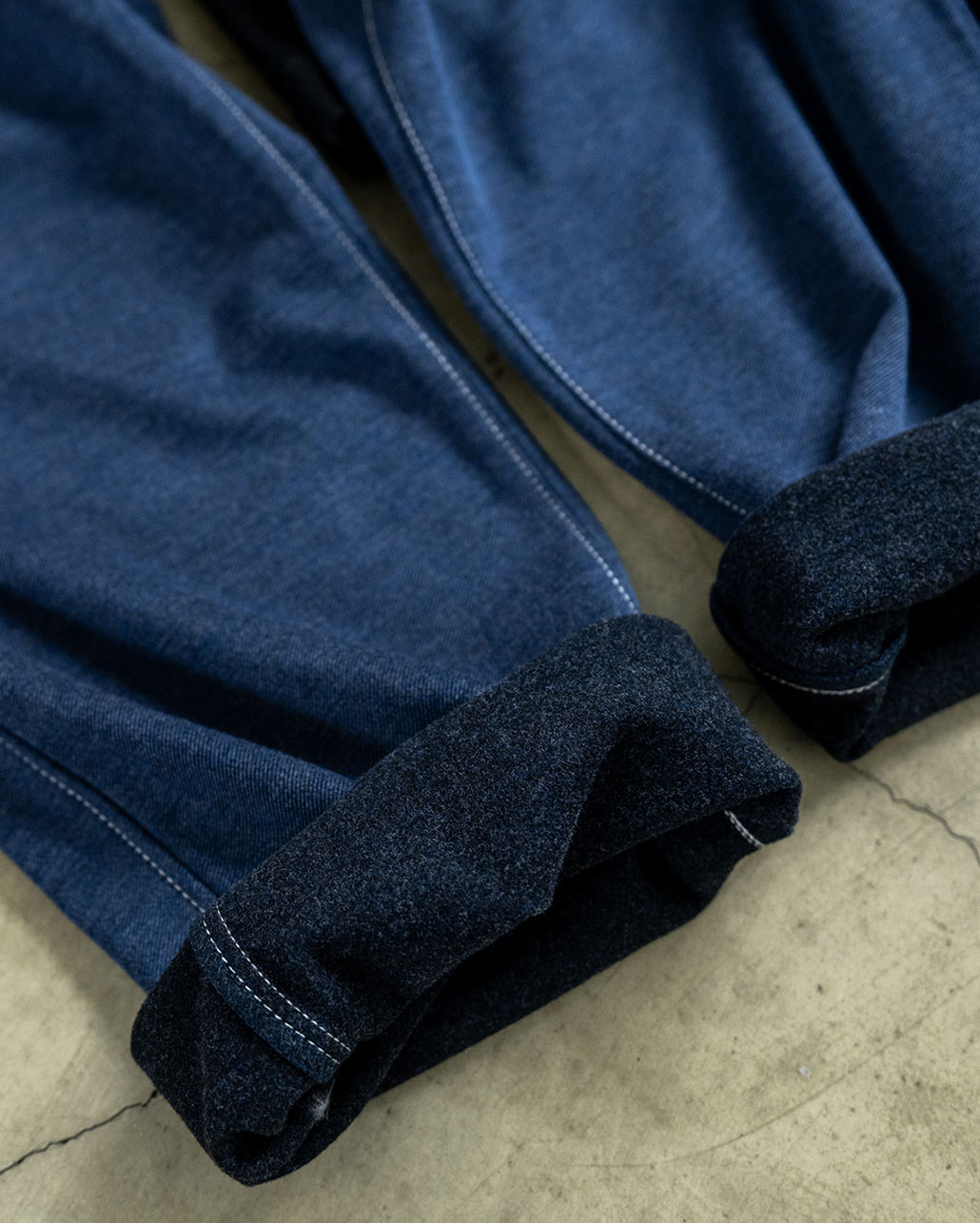 FLEECE LINED TWILL JERSEY WORK TROUSERS | BLUE BLUE | ブルーブルー
