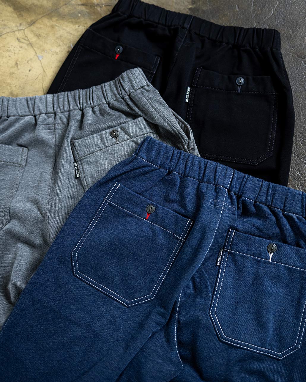 FLEECE LINED TWILL JERSEY WORK TROUSERS | BLUE BLUE | ブルーブルー