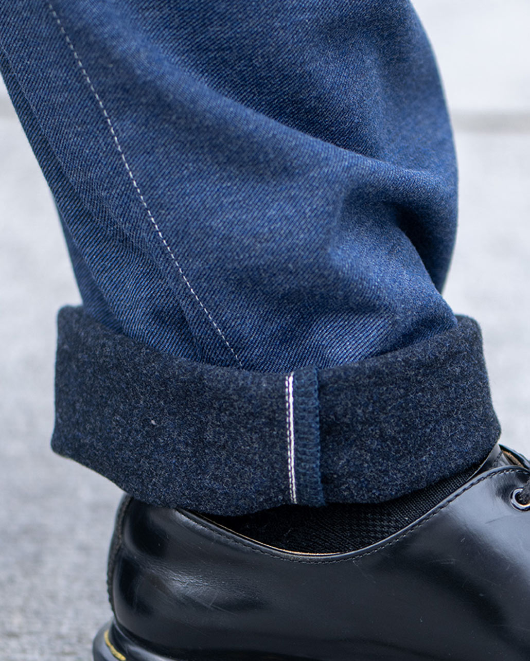 FLEECE LINED TWILL JERSEY WORK TROUSERS | BLUE BLUE | ブルーブルー
