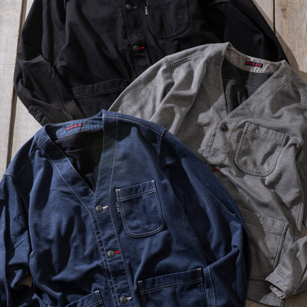 FLEECE LINED TWILL JERSEY SHIRT CARDIGAN | BLUE BLUE | ブルーブルー