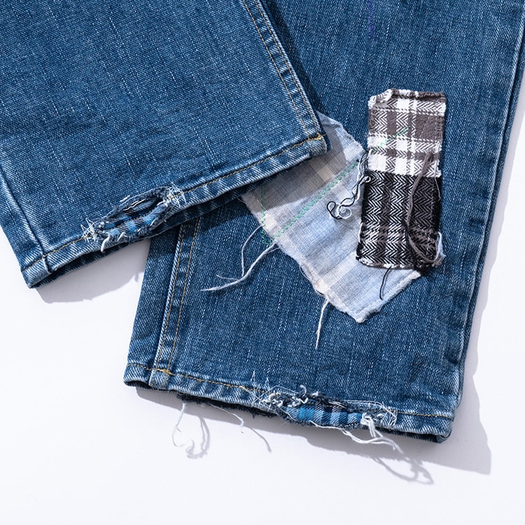 ランダムチェック パッチワーク ジーンズ