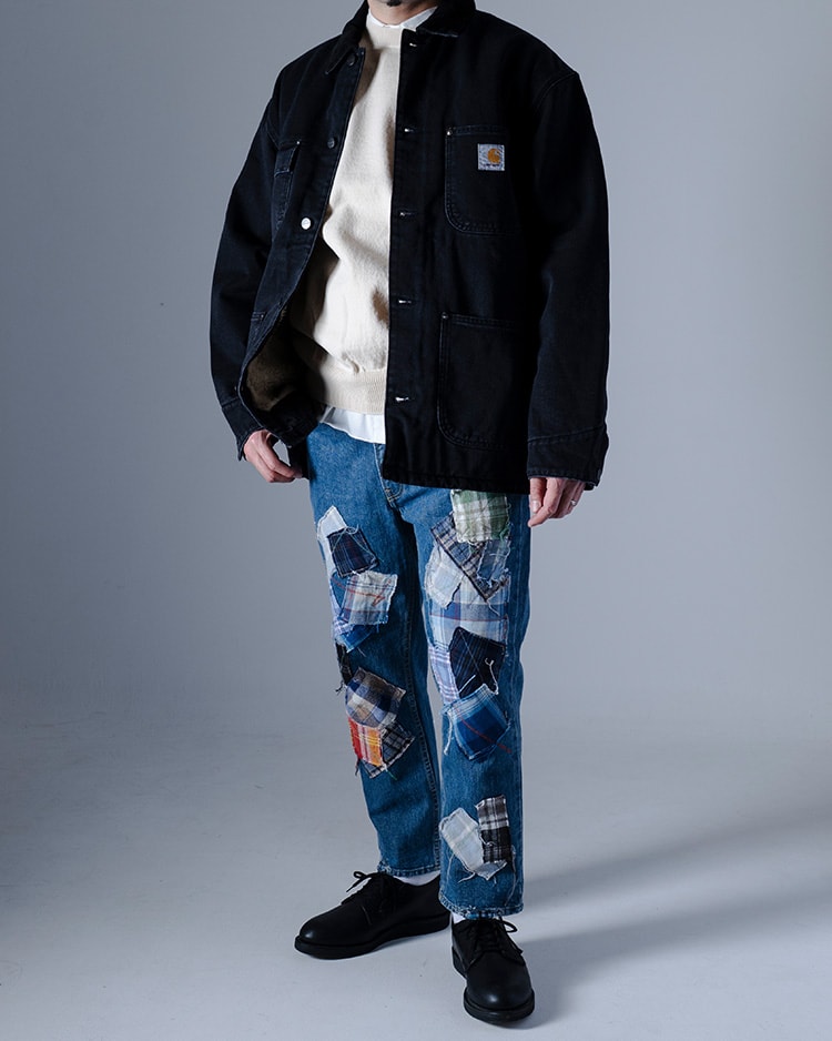 ランダムチェック パッチワーク ジーンズ