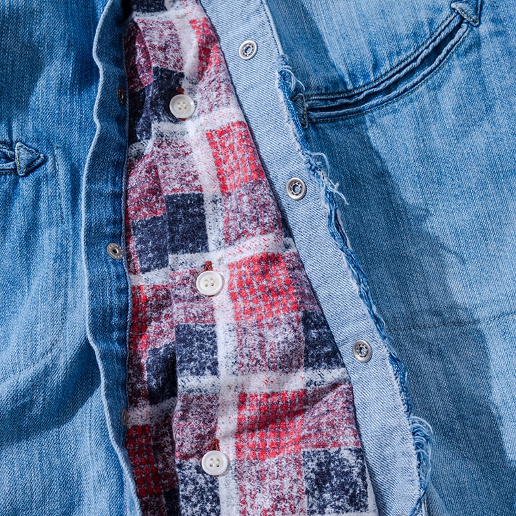 レイヤードリメイクデニム サドルシャツ