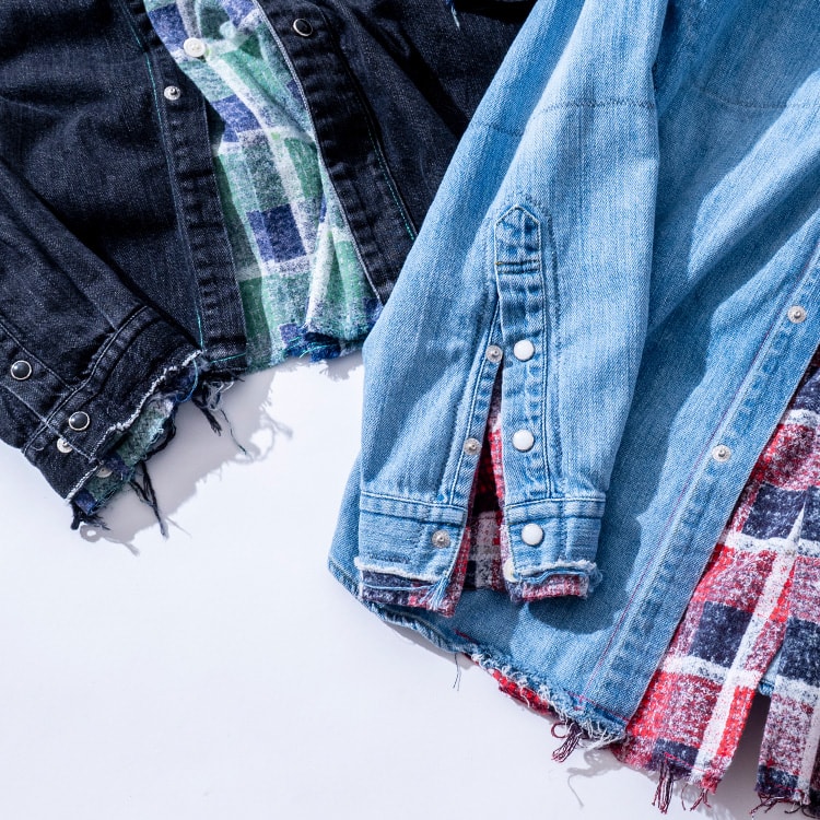 レイヤードリメイクデニム サドルシャツ