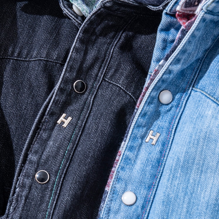 レイヤードリメイクデニム サドルシャツ