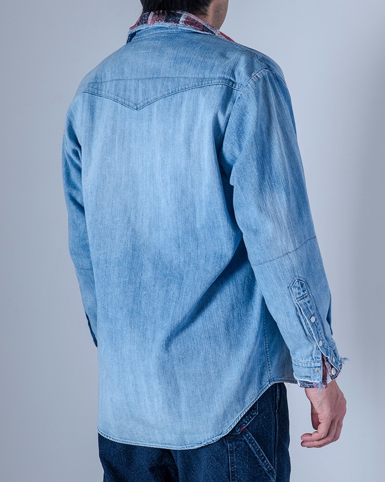 レイヤードリメイクデニム サドルシャツ