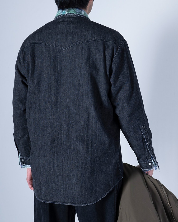 レイヤードリメイクデニム サドルシャツ