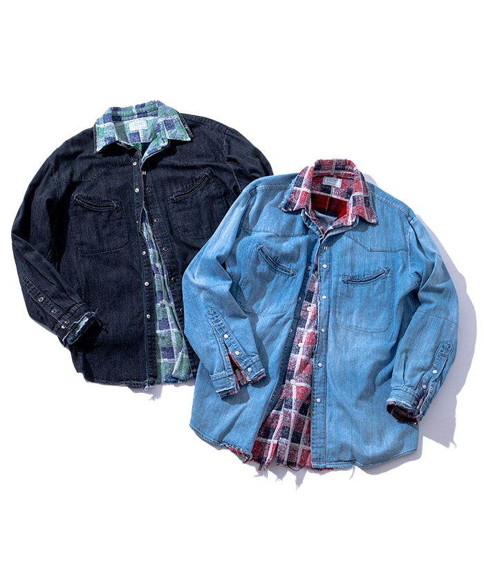 レイヤードリメイクデニム サドルシャツ