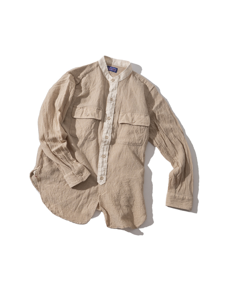 コットンウールガーゼ ストライプ バンドカラーシャツ | BLUE BLUE | ブルーブルー